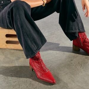 NIB Free People | Women’s Red ‘Flame’ In The Loop Woven Leather Ankle Boots Sz 8